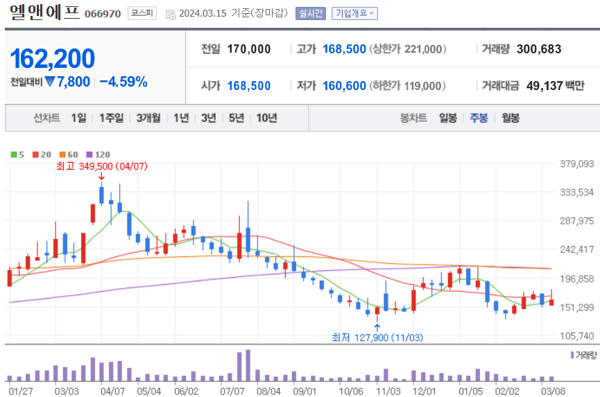 엘앤에프 주식 차트