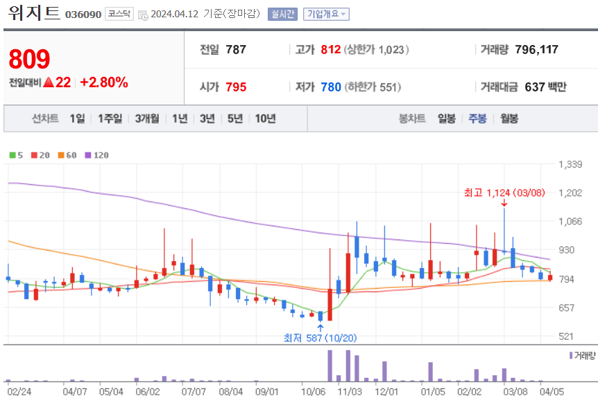 위지트 주식 차트