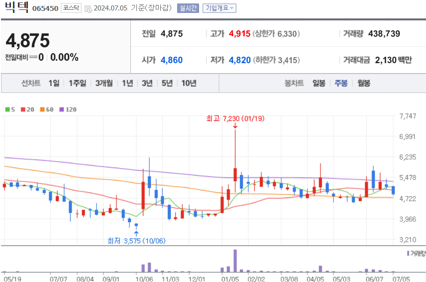 빅텍 주식 차트