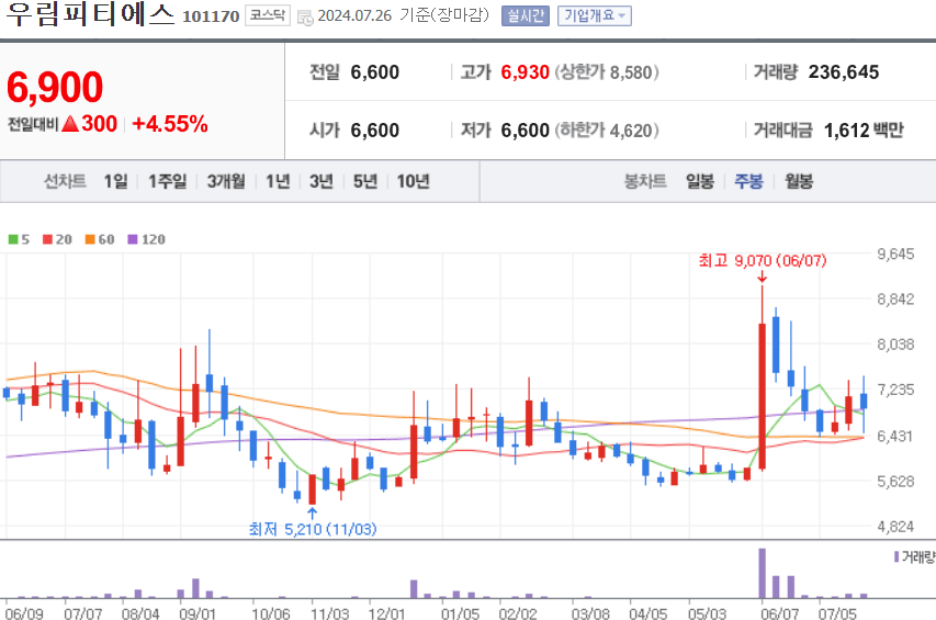 우림피티에스 주식 차트