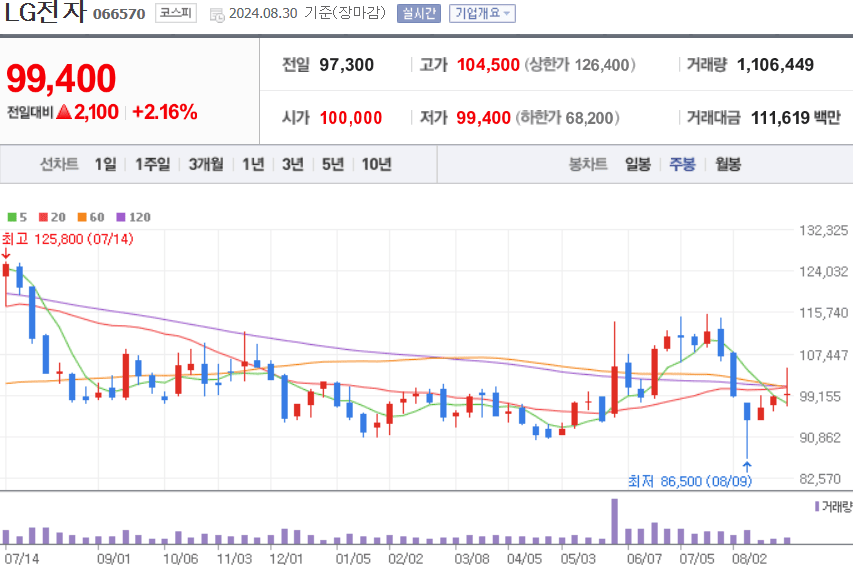 LG전자 주식 차트