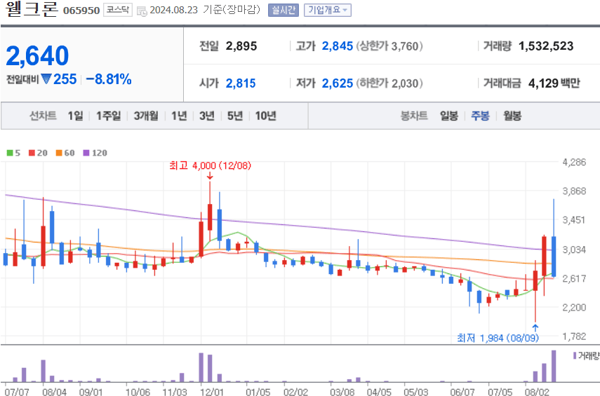 웰크론 주식 차트