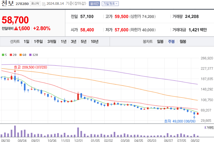 천보 주식 차트