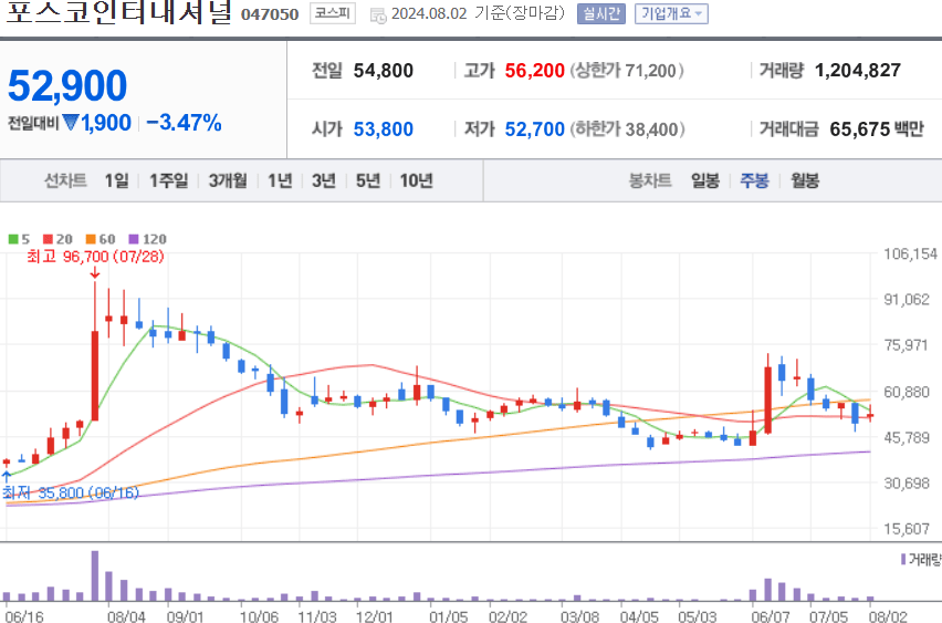 포스코인터내셔널 주식 차트