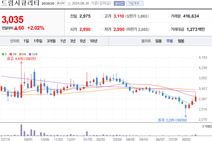 드림시큐리티 주식 차트